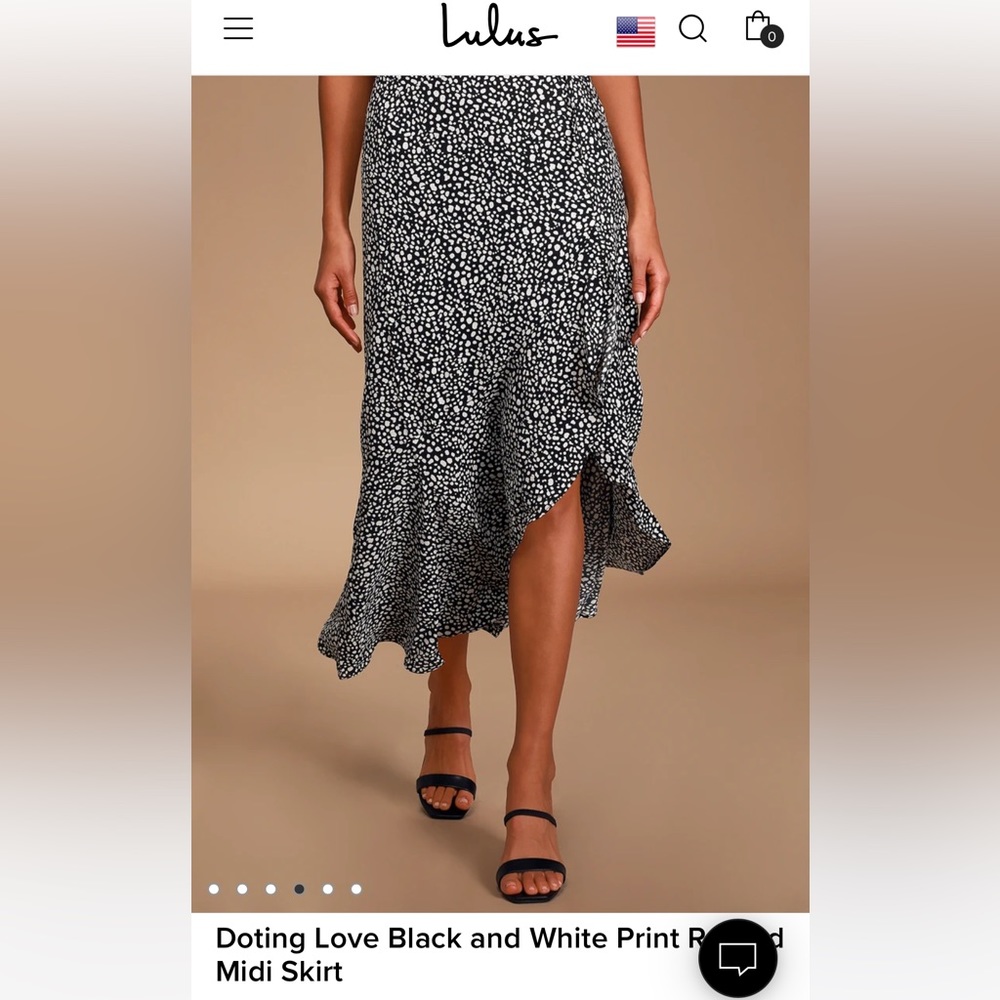 Lulus Black and White Print Ruffled Midi Skirt, Size Small